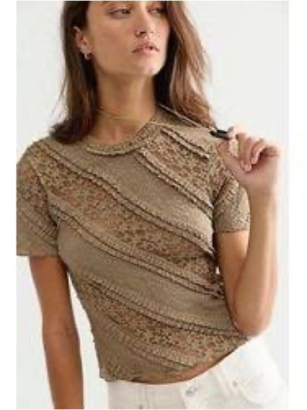 NWT Free People Solita Short-Sleeve Lace Top Tee size Large